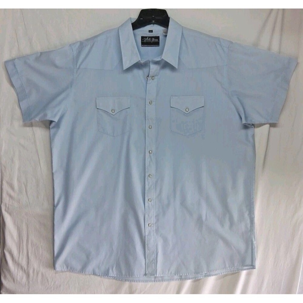 White Horse Western Cowboy Shirt Mens XXL Blue Short Sleeve Pearl Snap Pockets